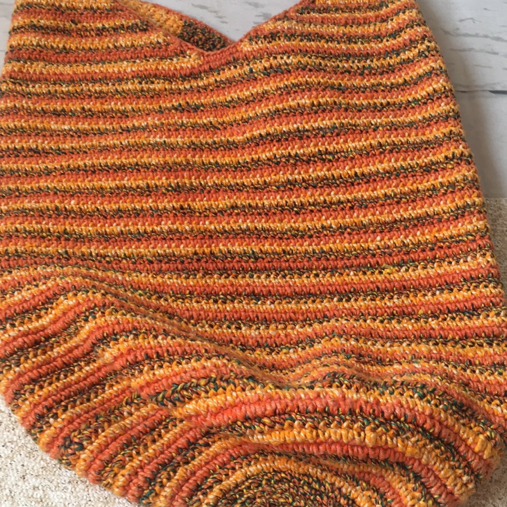 Vintage Macrame Crochet Hobo Bag Orange Yellow Green Festival Handmade - Picture 8 of 8